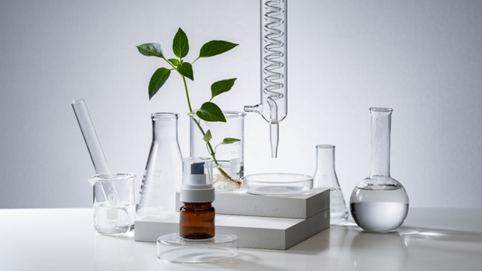 Synthetische Wirkstoffe in Laborutensilien mit Pflanzen für Forschung und Entwicklung.