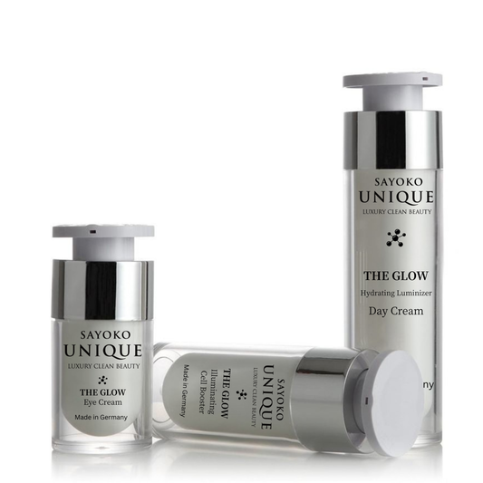 Hautpflege Set THE GLOW Ritual mit Augencreme und Feuchtigkeitscreme, ideal für schnelles Beauty-Ritual.